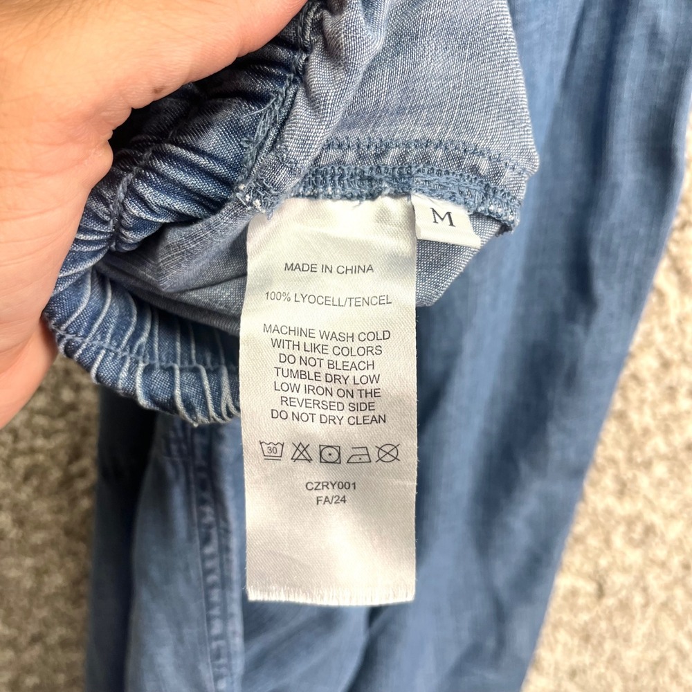 Quince Pants Women's Medium Indigo Pull-On Tencel Lyocell Chambray Wide Leg - Picture 5 of 7